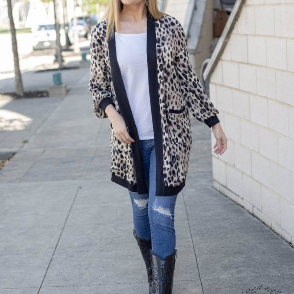 Leopard Print Open Front Cardigan Sweater